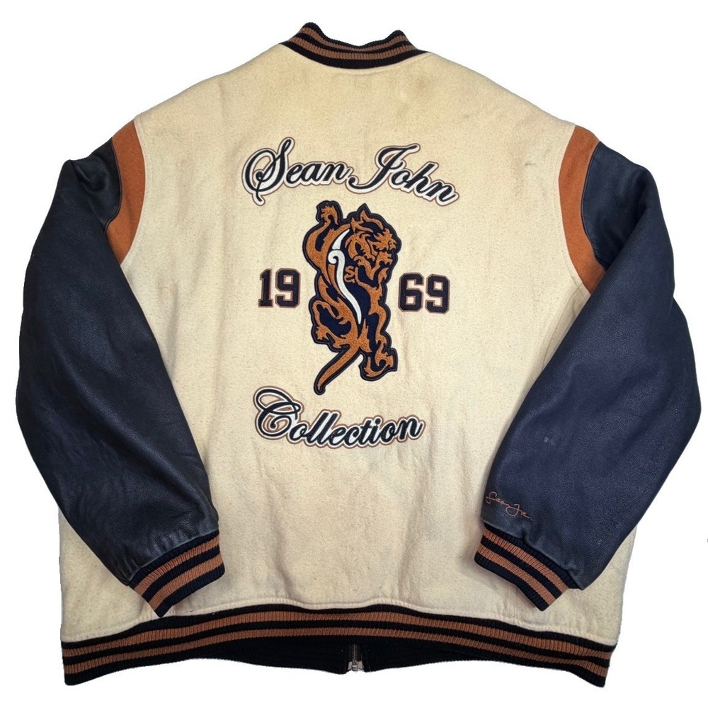 Vintage Sean John 1969 Collection Varsity Jacket 3XL Wool Leather Tiger